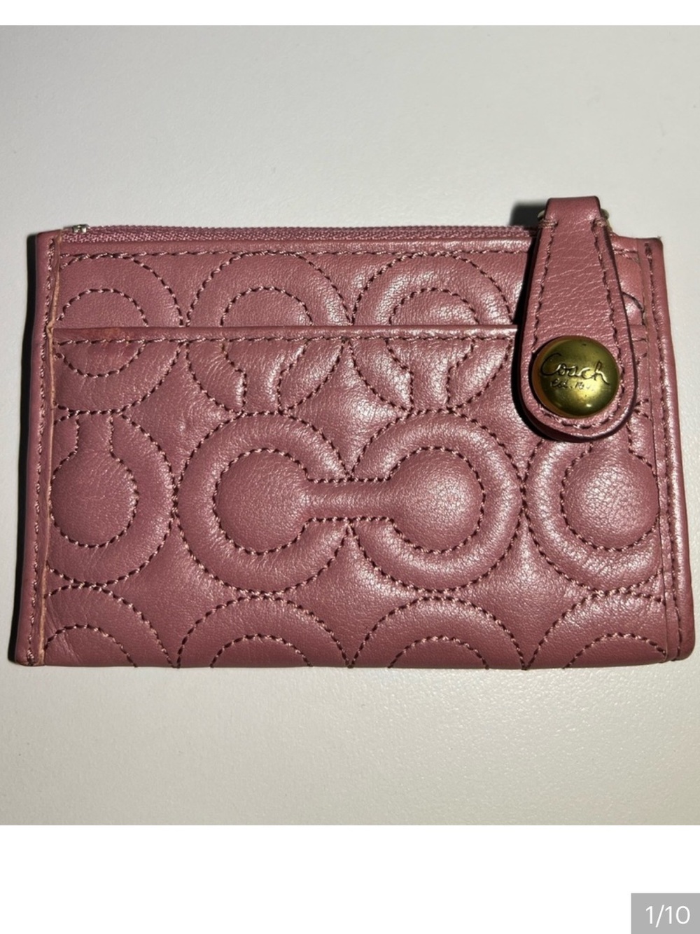 Coach Gramercy Op Art Mini Zip Card Leather Key Chain Wallet